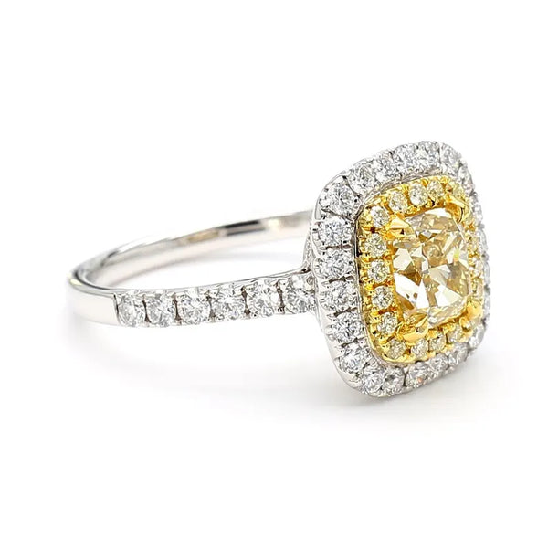 1.95ct Fancy Yellow Diamond Cushion Cut Cocktail Ring in 18K Solid Gold | Riyanika