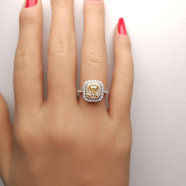 18K Solid Gold IGI Certified Lab Grown Yellow Cushion Diamond 1.95 Carat CTW Cocktail Ring - Side View | Riyanika Jewels