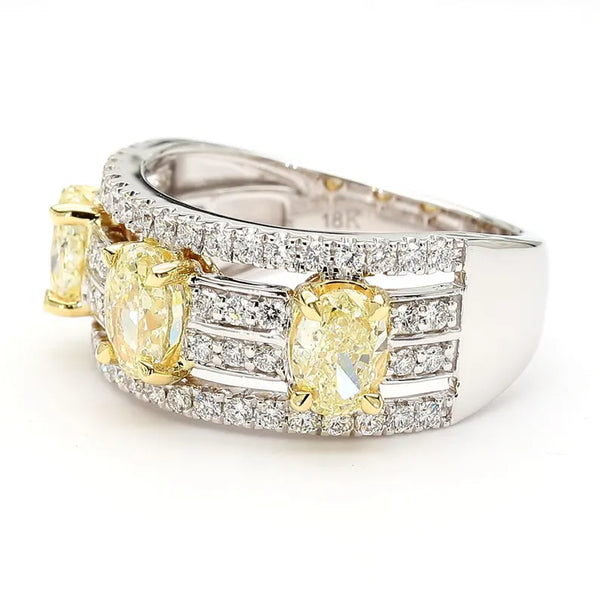 Lab Grown Yellow Oval Diamond 2.13 Carat 18k Solid Gold 3-Stone Cocktail Ring - Side View | Riyanika Jewels