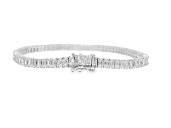 18K Solid Gold 6.89 Carat Emerald Cut Lab Grown Diamond Tennis Bracelet - Side View | Riyanika Jewels