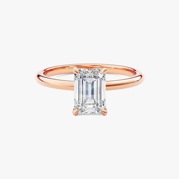 14K 2ct Natural Diamond Emerald Cut Solitaire Engagement Ring