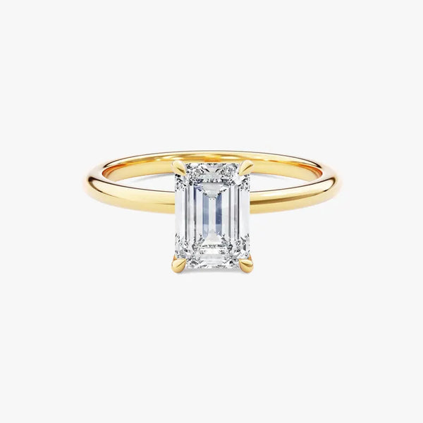 18K Solid Gold 1.00 CT Emerald Cut Lab Grown Diamond Solitaire Engagement Ring | Riyanika Jewels