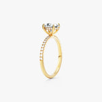 18K Solid Gold 1.00 CT Oval Cut Lab Grown Diamond Hidden Halo Engagement Ring with Sidestones - Close Up | Riyanika Jewels