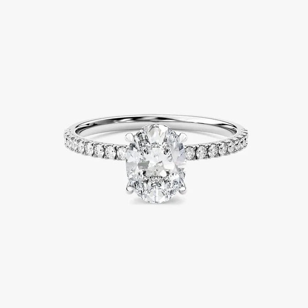 18K Solid Gold 2.00 CT Oval Cut Natural Diamond Hidden Halo Engagement Ring with Sidestones - Side View | Riyanika Jewels