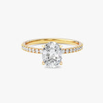 18K Solid Gold 1.00 CT Oval Cut Lab Grown Diamond Hidden Halo Engagement Ring with Sidestones | Riyanika Jewels