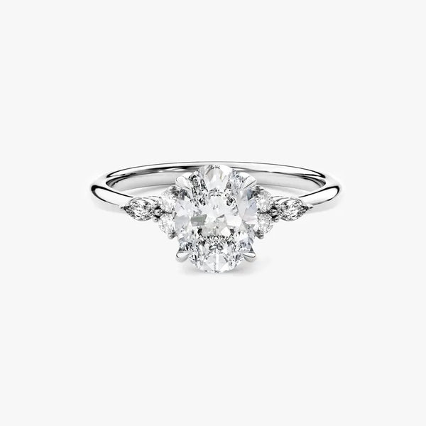 18K Solid Gold 2.00 CT Oval Cut Natural Diamond Cluster Accent Engagement Ring - Side View | Riyanika Jewels