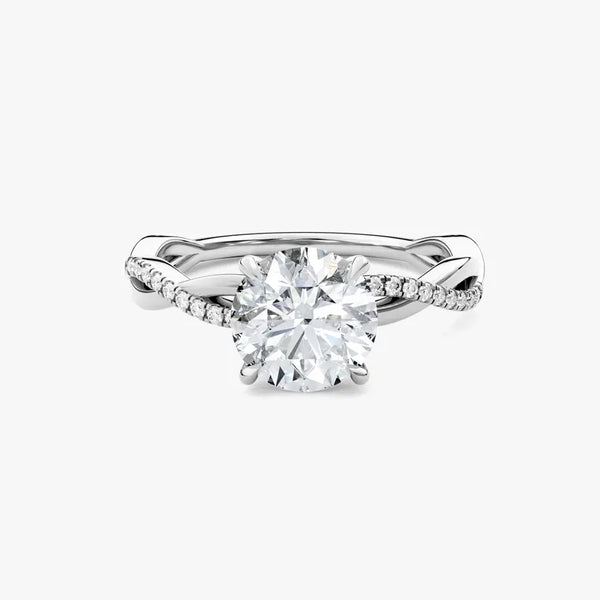 18K Solid Gold 2.00 CT Round Cut Twisted Natural Diamond Engagement Ring with Sidestones - Side View | Riyanika Jewels