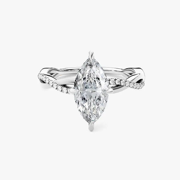 18K Solid Gold 2.00 CT Marquise Cut Twisted Natural Diamond Engagement Ring with Pave Set - Side View | Riyanika Jewels