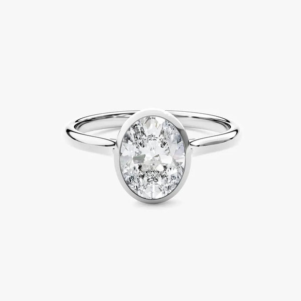 18K Solid Gold 2.00 CT Oval Cut Natural Diamond Bezel Engagement Ring - Side View | Riyanika Jewels