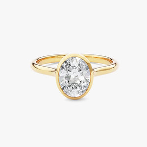 18K Solid Gold 1.00 CT Oval Cut Lab Grown Diamond Bezel Engagement Ring | Riyanika Jewels
