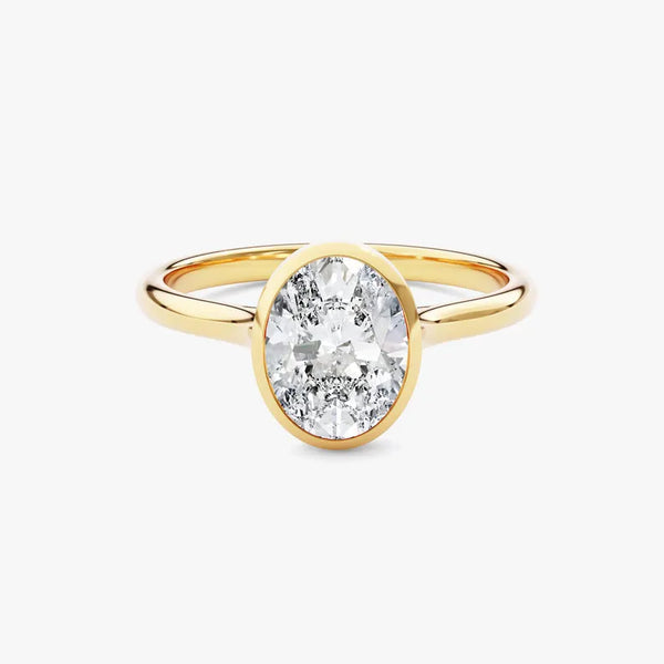 18K Solid Gold 1.00 CT Oval Cut Natural Diamond Bezel Engagement Ring | Riyanika Jewels