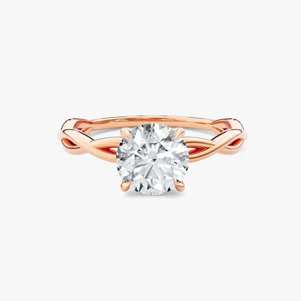 18K Solid Gold 1.00 CT Round Cut Twisted Solitaire Lab Grown Diamond Engagement Ring - Side View | Riyanika Jewels