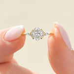 18K Solid Gold 1.00 CT Oval Cut Natural Diamond Cluster Accent Engagement Ring - Alternate Angle | Riyanika Jewels