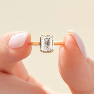 18K Solid Gold 3.00 CT Emerald Cut Lab Grown Diamond Bezel Engagement Ring | Riyanika Jewels