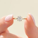 18K Solid Gold 2.00 CT Oval Cut Natural Diamond Hidden Halo Engagement Ring - Close Up