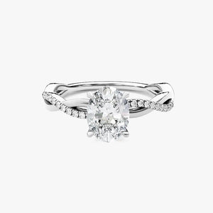 18K Solid Gold 2.00 CT Oval Cut Twisted Lab Grown Diamond Engagement Ring with Pave Set Sidestones | Riyanika Jewels