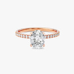 18K Solid Gold 1.00 CT Oval Cut Natural Diamond Hidden Halo Engagement Ring with Sidestones - Side View | Riyanika Jewels