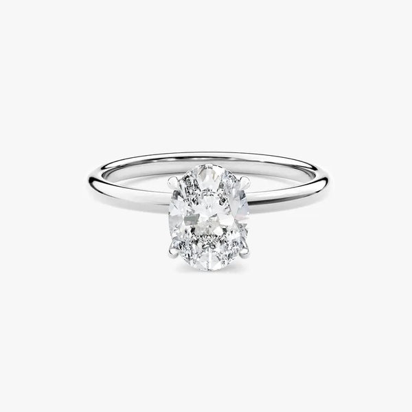 18K Solid Gold 2.00 CT Oval Cut Lab Grown Diamond Hidden Halo Engagement Ring - Side View | Riyanika Jewels