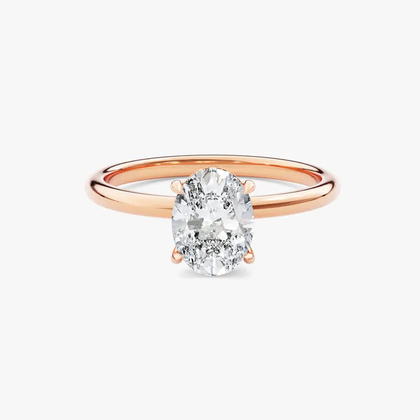 18K Solid Gold 1.00 CT Oval Cut Natural Diamond Hidden Halo Engagement Ring - Side View | Riyanika Jewels