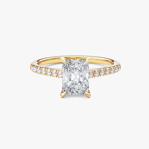14K 1ct Natural Diamond Radiant Cut Side Stone Engagement Ring
