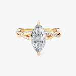 18K Solid Gold 1.00 CT Marquise Cut Twisted Natural Diamond Engagement Ring with Pave Set Sidestones | Riyanika Jewels