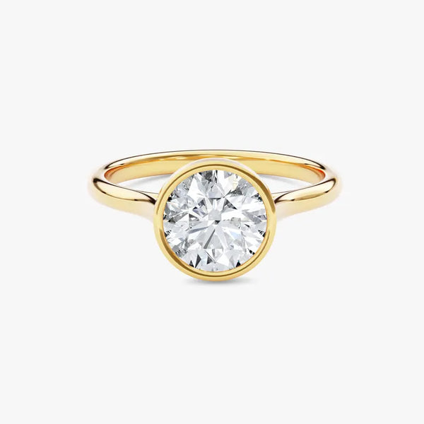 18K Solid Gold 1.00 CT Round Cut Lab Grown Diamond Bezel Engagement Ring | Riyanika Jewels