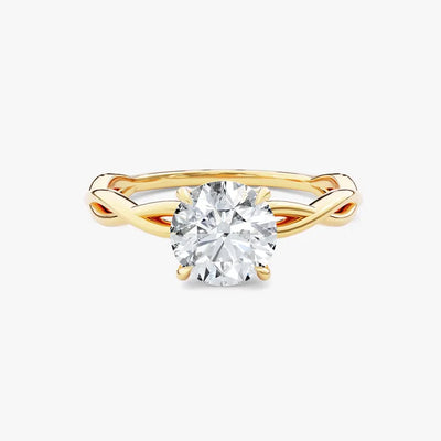 18K Solid Gold 2.00 CT Round Cut Twisted Solitaire Lab Grown Diamond Engagement Ring