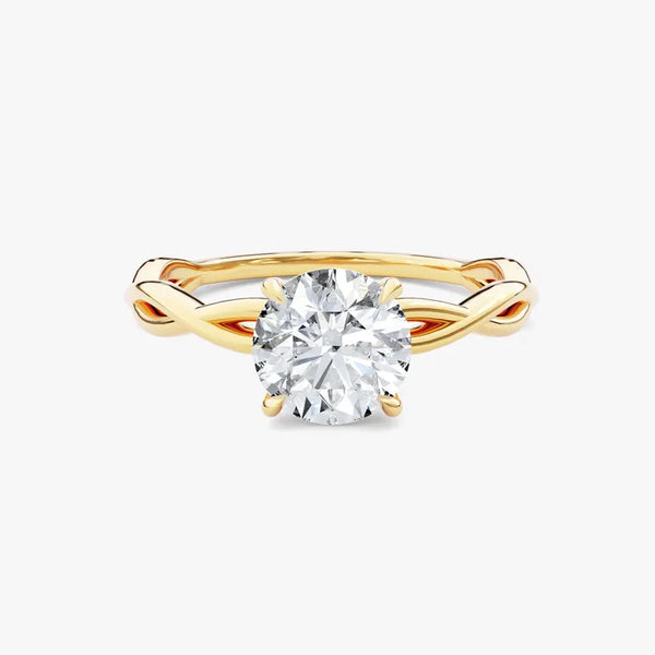 18K Solid Gold 1.00 CT Round Cut Twisted Solitaire Lab Grown Diamond Engagement Ring | Riyanika Jewels