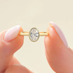 18K Solid Gold 2.00 CT Oval Cut Lab Grown Diamond Bezel Engagement Ring - Close Up | Riyanika Jewels