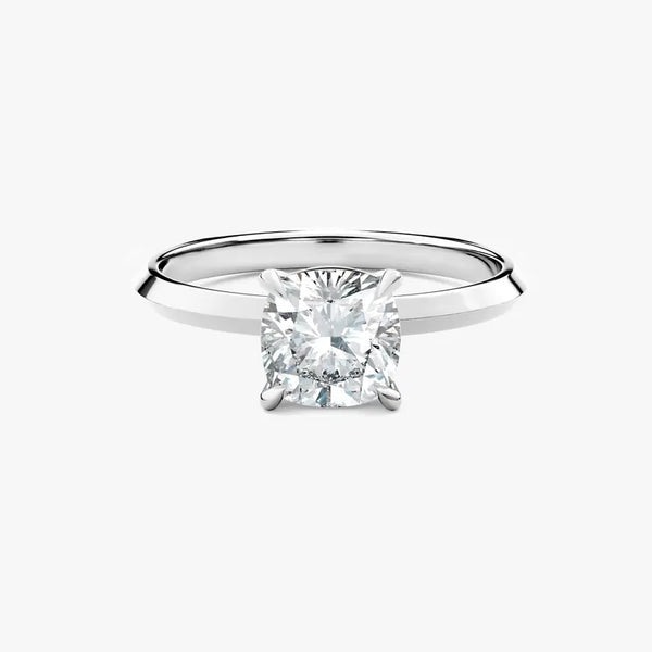 18K Solid Gold 1.00 CT Cushion Cut Natural Diamond Knife Edge Engagement Ring - Side View | Riyanika Jewels