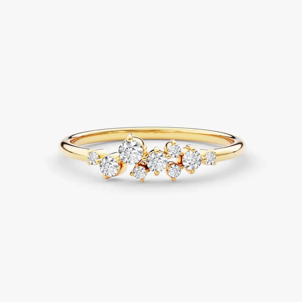 18K Solid Gold 1.00 CT Floating Cluster Lab Grown Diamond Wedding Band | Riyanika Jewels