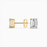 18K Solid Gold Lab Grown Diamond Emerald Cut Solitaire Stud Earrings - Detail | Riyanika Jewels