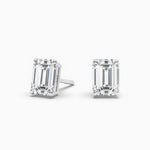 14K Natural Diamond Emerald Cut Solitaire Stud Earrings