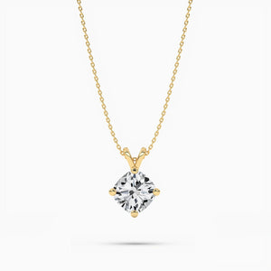 18K Solid Gold Natural Diamond Cushion Cut Solitaire Necklace – 2.00 Ct Pendant for Valentine’s Day