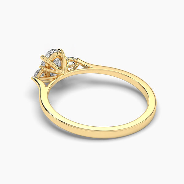 18K Solid Gold 1ct Natural Diamond Three Stone Engagement Ring - Side View | Riyanika Jewels