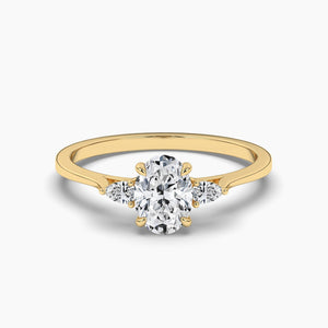 18K Solid Gold 1ct Natural Diamond Three Stone Engagement Ring