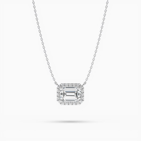 14K Lab Grown Diamond Emerald Cut Halo Necklace