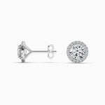 14K Natural Diamond Round Cut Halo Stud Earrings