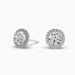 18K Solid Gold Lab Grown Diamond Round Cut Halo Stud Earrings - Detail | Riyanika Jewels