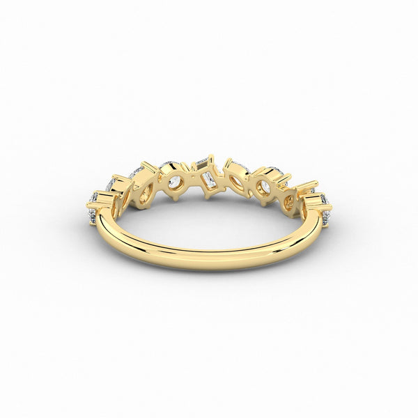 18K Solid Gold Lab Grown Diamond Multi-Shape Half Eternity Band – Unique Cluster Wedding Ring - Side View | Riyanika Jewels
