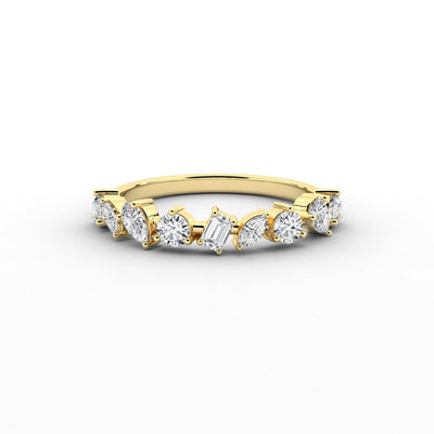 18K Solid Gold Natural Diamond Multi-Shape Half Eternity Band – Unique Cluster Wedding Ring
