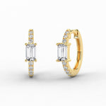14K Natural Diamond Baguette Cut Huggie Hoop Earrings