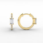 18k Solid Gold Baguette Cut Natural Diamond Huggie Hoop Earring - View 6 | Riyanika Jewels