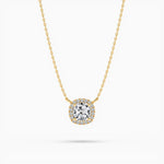 18k Solid Gold Halo Set Natural Diamond Minimalist Necklace | Riyanika Jewels