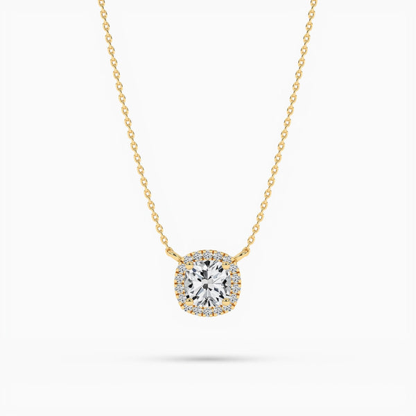 18k Solid Gold Halo Set Natural Diamond Minimalist Necklace | Riyanika Jewels