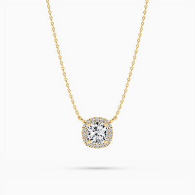 18k Solid Gold Halo Set Natural Diamond Minimalist Necklace | Riyanika Jewels