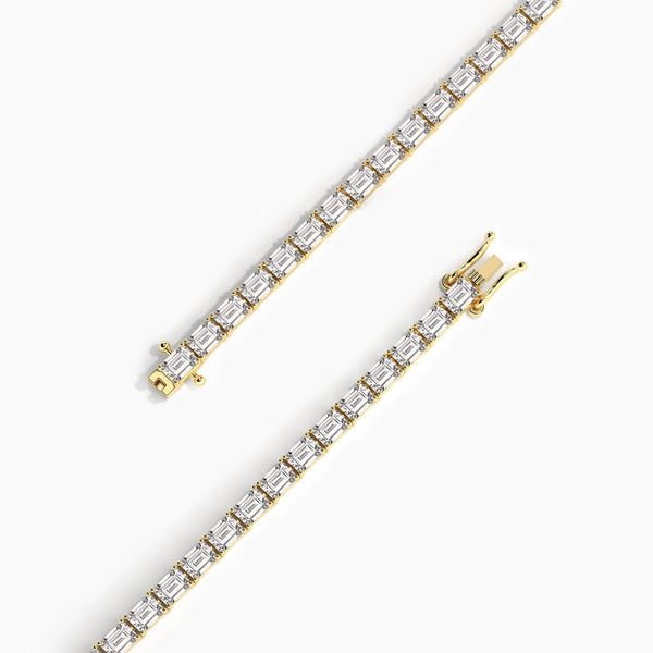18K Solid Gold Natural Diamond Emerald Cut Tennis Bracelet – Elegant Bridal Jewelry for Women - Side View | Riyanika Jewels