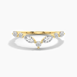 14K Solid Gold Natural Diamond Curved Wedding Band – Matching Stackable Promise Ring for Women