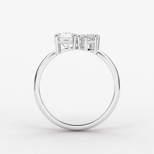 18K Solid Gold Natural Diamond Toi et Moi Ring – Marquise & Round Two-Stone Engagement Ring - Side View | Riyanika Jewels