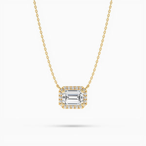 14K Natural Diamond Emerald Cut Halo Necklace